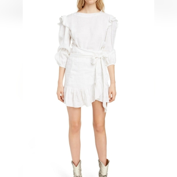 Isabel Marant Telicia White Ruffle Linen Dress, Size 4 - Picture 1 of 9